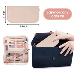 Rose Gold 12-Piece Manicure Kit with Pink Leather Case