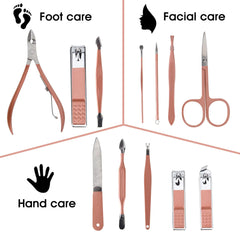 Rose Gold 12-Piece Manicure Kit with Pink Leather Case