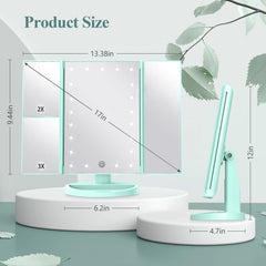 Luminous Trifold Vanity Mirror with Touch LED Lights - Green/White/Blue