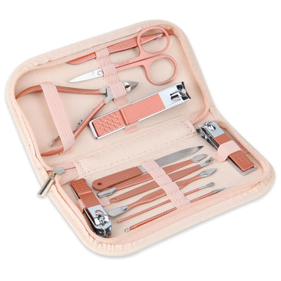 Rose Gold 12-Piece Manicure Kit with Pink Leather Case