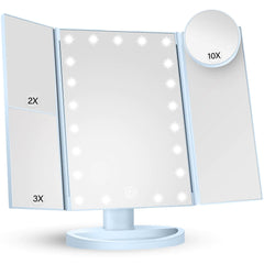 Luminous Trifold Vanity Mirror with Touch LED Lights - Green/White/Blue