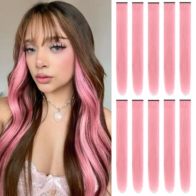 22 inch Pink Party Clip-In Hair Extensions (10 PCS)