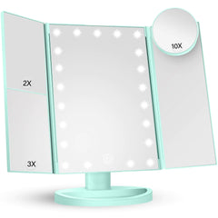 Luminous Trifold Vanity Mirror with Touch LED Lights - Green/White/Blue