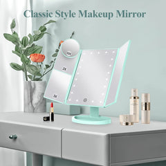 Luminous Trifold Vanity Mirror with Touch LED Lights - Green/White/Blue