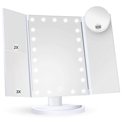 Luminous Trifold Vanity Mirror with Touch LED Lights - Green/White/Blue