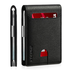 RUNBOX Slim RFID Men's Leather Wallet - Palm Grain Black - Gift Box Included