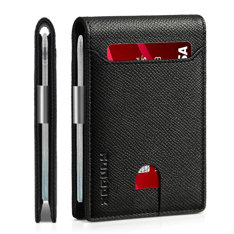 RUNBOX Slim RFID Men's Leather Wallet - Palm Grain Black - Gift Box Included